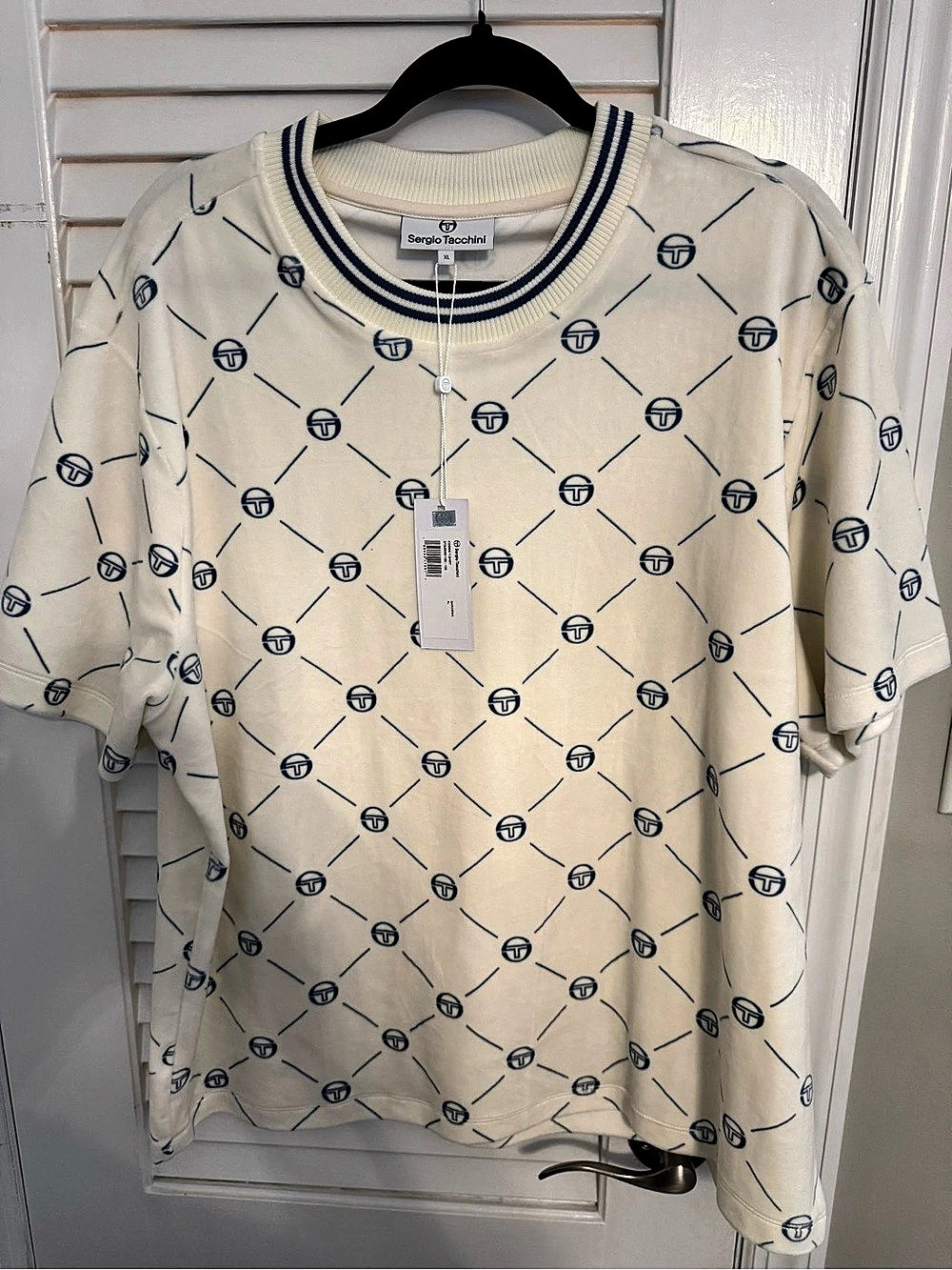 Sergio Tacchini Cosimo Velour T-Shirt  Men's Geometric Long Sleeve Shirt XL